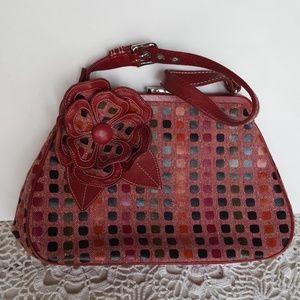 Isabella Fiore Red handbag w/flower, leather trim
